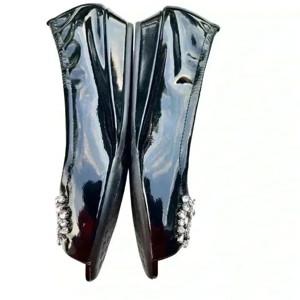 ADRIENNE VITTADINI GEM STUDDED BLACK PATENT LEATHER WOMEN KODY BALLET F…